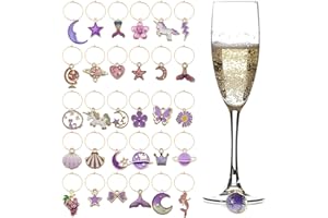 VICDUEKG Abalorios para copas de vino, 31 abalorios de cristal de vino, etiquetas de identificación, marcadores de copa de vino, decorate, marcadores de bebida, para tarde, degustación de cócteles de copas de