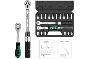 AEROFORCE PROFESSIONAL TOOLS AEROFORCE 1/4" Clé Dynamométrique, Clé de Torsion 5.0-25.0 Nm, Clé à Cliquet 1/4", Hex et Torx Bits, Douilles Allen, 19 Pièces Kit D'entretien pour Vélos Route Montagne