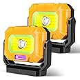 LED Rechargeable Work Light, 1200LM Portable COB Magnetic Lights with 7 Lighting Modes, 360°Rotatable Flood Lights for Car Repairing, Job Site Lighting Emergency Outdoor Camping Hiking (2 PCS)