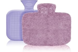 JGCWORKER Large Hot Water Bottle with Soft Cover, 1500 ml, Ideal for Winter Bed Hand Warmer, Back, Neck and Shoulders Pain Relief, Removable and Washable, Birthday, Christmas Gifts for Kids, and Adults Purple