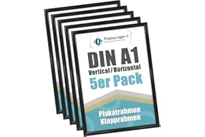 DisplayLager - 5 Pezzi A1 Cornice a Scatto da 25 mm, Profilo in Alluminio Nero Disco di Protezione antiriflesso e Materiale di Fissaggio
