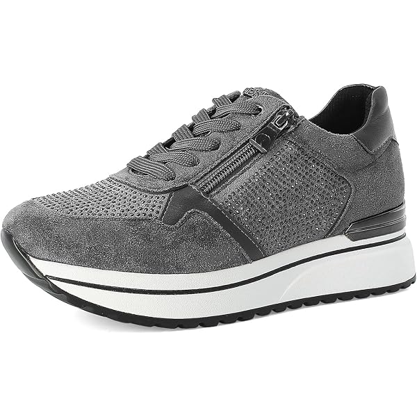 Scarpe Da Ginnastica Donna Inblu Con Traforo Geometrico - Sneaker Con Cerniera E Lacci, Tacco 4 Cm, Plateau 2,5 Cm - Comode E Trendy