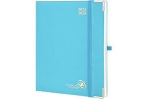 POPRUN Premium Agenda 2023 2024 Semainier 26,5x21,5cm - 17 Mois Agenda Scolaire D'août 2023 à déc 2024 - Couverture Rigide en Cuir PU, Onglets Mensuels, Papier Certifié FSC® 100 g/m², Bleu Vert