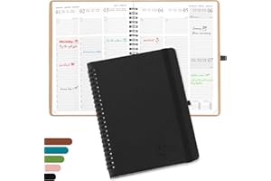 FASOOD Agenda 2024 Semainier A5,Agenda Journalier 12 Mois: Janvier 2024 - Déc,Agenda Scolaire Couverture en PU Cuir,Simplicité et Efficacité pour une Année Organisée, Planificateur avec Notes (Noir)