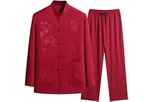 Modaworld Traje De Artes Marciales Para Hombres Ropa Tradicional China Traje Tang Uniformes De Kung Fu Ropa De Tai Chi De Lino Y AlgodóN Uniforme De MeditacióN Zen Top De Solapa Con Bolsillos