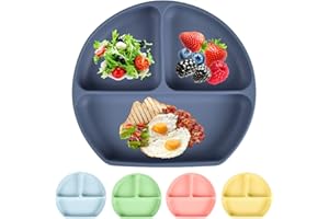 Aulese Baby Teller, Silikon Kinderteller mit Saugnapf, Rutschfester Kindergeschirr für Kleinkinder, BPA-Frei - Spülmaschinen und Mikrowellen Sicher (Indigo Teller)