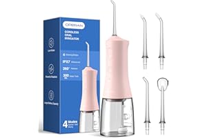 Operan Water Flossers for Teeth Cleaning Upgraded 300ml Cordless Water Dental Flosser Rechargeable Irrigator with 4 Modes 4 Jet Tips IPX7 Waterproof Water Floss for Home Travel (Pink, 1Pack)