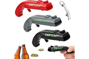 FRECOO 3 Stück Cap Gun,Cap Gun Flaschenöffner Pistole, Kronkorken Pistole,Geschenke für Männer, Getränkedosen öffner Lustiger Flaschenöffner Bierdeckelpistole, Gadgets für Männe- (Schwarz, Grau, Rot)