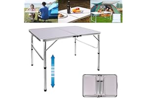 ROYALSWILL Table de Pique-Nique de Camping 90cm avec hauteurs réglables, Table de Jardin Pliante légère avec poignée de Transport pour Jardin, Pique-Nique, barbecue, fête, activités intérieures et extérieures