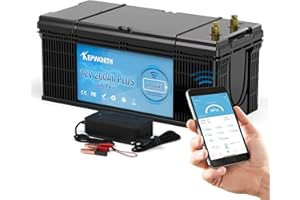 KEPWORTH Batterie Lithium 12V 200Ah, Rechargeable, LiFePO4 avec 200A Smart Bluetooth BMS et 4000-15000 Cycles Profonds, sans Entretien Parfait pour Camping-Car, Système Solaire, Bateaux, Hors-Réseau