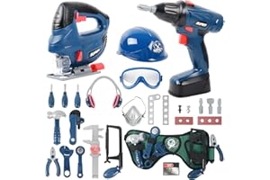 deAO Herramientas Juguete con Cinturón de Herramientas, Juego de construcción de Herramientas con Taladro Eléctrico Rompecabezas, Luz y Sonido, Juego Herramientas Niños Niñas 3 4 5 6 Años