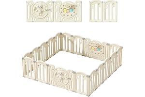 ZKIPRM Box bambini con materassino, Box bambini pieghevole, Oversize recinto per bambini, Recinto bambini con chiusura a chiave, Giocattoli, Materiale sicuro HDPE (16 Pannelli)