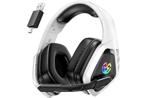 Tatybo Casque Gaming sans Fil pour PC, Ps5, Ps4, 2,4 GHz USB et Type-C avec Microphone, Batterie 40H, Casque Bluetooth pour Switch, Ordinateur Portable, Mobile, Mac, Noir et Blanc