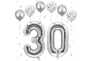 VUCDXOP Silber Luftballon 30, Folienballon Zahl 30 Silber, 40 Zoll Helium Ballon 30, Geburtstagsdeko Folienballon Zahlen 3 & 0, Luftballon 30.Geburtstag Dekor-Set für Männer Frauen Geburtstag Party Deko