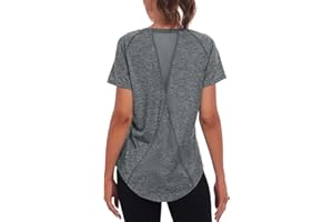 Jlowesun Women's Gym Shirts, Short Sleeve Lightweight Moisture Wicking Quick Dry Back Mesh Loose Fit Sports Tops for Ladies