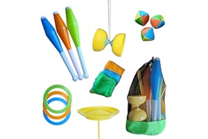 alldoro 60130 Set de jonglage en Sac à Dos - 16 pièces - avec Diabolo pour Enfants à partir de 3 Ans et débutants, Multicolore