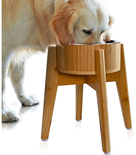 Keramische Verhoogde Kattenkom Met Houten Standaard - Geen Morsen Voer En Waterdispenser Voor Katten En Kleine Honden Keramische Verhoogde Kattenkom Met Houten Standaard - Geen Morsen Voer En Waterdispenser Voor Katten En Kleine Honden