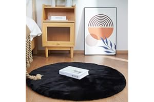 ‎GHOUSE Ghouse Teppich Rund 90x90 cm Schwarz Flauschig Weich Wohnzimmer Schlafzimmer Dekoration rutschfest Kurzflor Teppich Waschbarer Carpet