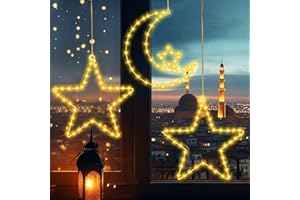 TDTOD Fensterbeleuchtung Ramadan,Ramadan Lichterkette 3 Stück Ramadan Licht Stern Mond 120 LED Fenster Lichter für Ramadan Eid Dekoration Batteriebetrieben mit 8 Modi Muslim Fenster deko Innen Außen