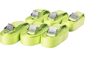 SANDAX 6 cinghie di fissaggio resistenti fino a 250 kg; larghezza 25 mm, 1 pezzo da 3 m, 4 m, 5 m e 6 m in nero, blu, rosso, giallo fluo, verde oliva, Giallo