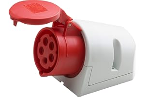 Meister Presa CEE – da parete – 5 poli – Rosso – 400 V – 32 A – sezione massima del cavo 6,0 mm² (cavi flessibili) & 10,0 mm² (cavi rigidi) – IP44 esterni/presa a muro CEE, 7424110
