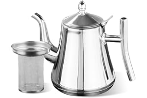 BORDEAG Teiera In Acciaio Inossidabile Con Infusore Rimovibile Da 1 L, Teiera In Acciaio Inox, Teiera Con Infusore, Teiera Acciaio Inox, Tisaniera Infusiera Per Piano Cottura A Induzione, Fornello A Gas