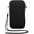GIEEU Neoprene Phone Pouch,Mobile Phone Sleeve Case with Zipper,Mobile Bag with Neck Lanyards Straps,Universal Shock Phone Sock,Black