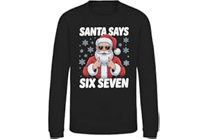 Purple Print House Santa Says Six Seven Kids Christmas Sweatshirt - Funny 6 7 Trend Xmas Jumper for Son or Daughter - Boys Girls Viral Meme Festive Sweater