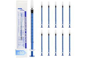 OFFCUP Plastique Seringue, 50pcs 1ml Seringue avec Capuchon, Seringue à Liquide Scellée Individuellement, Seringues de Distribution pour Animal Laboratoire Industriel (sans Aiguille)