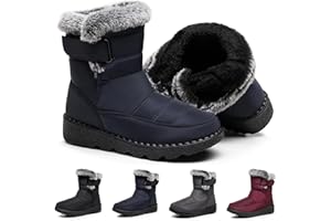 VEXITO Stivali da Neve Donna - Impermeabili con Fodera in Pelliccia Sintetica Caldi e Antiscivolo, Chiusura a Strappo, Taglie 35-43