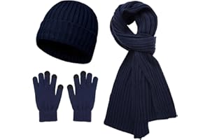 KRIPINC Set Cappello Sciarpa Guanti Uomo, Set 3 in 1 con Sciarpa e Berretto Uomo e Guanti Termici Touch Screen, Idee Regalo Ragazzo per Natale e Compleanno