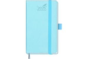 BEZEND Petit Agenda 2025 de Poche 15,5 x 9 cm - Agenda 2025 Semainier A6 avec Couverture Rigide en Cuir PU, Porte Stylo, 80 GSM Papier - Bleu Ciel
