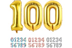 Ponmoo Foil Globo Número 100 Dorado, Gigante Numeros 0 1 2 3 4 5 6 7 8 9 10-19 20-29 30-39 40-49 50-60-70-80-90-100, Grande Globos Decoración para La Boda Aniversario y Cumpleaños Fiestas