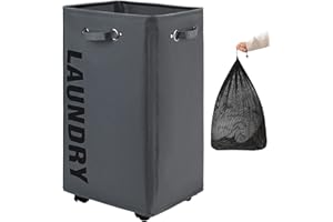 DOKEHOM 29-inches Paniers à Linge avec des Roues, Pliable Sac à Linge, Pliage Grande Capacité Corbeilles à Linge (Gris Foncé, XL)