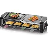 SEVERIN Raclette-Grill mit Naturgrillstein und Grillplatte, Raclette mit antihaftbeschichteter Grillplatte, Tischgrill für 8 