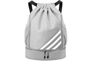 RHITCHY Bolsa de deporte con cordón, bolsa de fútbol, mochila deportiva de gran capacidad, mochila deportiva ajustable con compartimento para pelotas, impermeable, mochila para mujer, hombre y niño