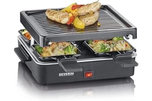 SEVERIN Raclette Gril 4 pers., Compacte, Plaque Anti-adhésive 21 X 21 cm, Inclus 4 Poêlons, Revêtement Anti-adhésif, Noir, RG 2370