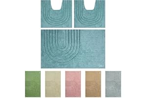 OLIVO TAPPETI OLIVO.shop | PARURE MODERN, Set Tappeti Bagno 3 pezzi, Tappeti bagno antiscivolo, Tappeto bagno cotone, Tappeti bagno lavabili, vari colori (MODERN BLU)