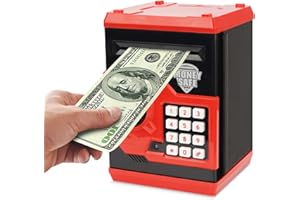 Revanom Electronic Piggy Bank, Mini ATM Password Money Bank Cash Coins Saving Box for Kids, Cartoon Safe Bank Box Perfect Toy Gifts for Boys Girls (Red)
