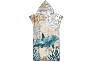 Rowjoy Telo mare poncho, oceano animale, stampa surf, blu subacqueo, telo mare con cappuccio, asciugamano poncho ad asciugatura rapida per adulti (Blue Whale2-75 x 65 cm)