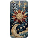 PrintiFy Samsung Galaxy A52 ile Uyumlu Vitray Sol ve Luna Tasarımlı Şeffaf Silikon Kılıf