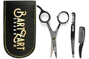 BARTZART SHABO BartZart 3 tlg. Set aus Bartschere, Pinzette & Kamm I Ideal als Augenbrauen oder Bart Schere verwendbar I Pinzette Augenbrauen zupfen I Bartpflege Set