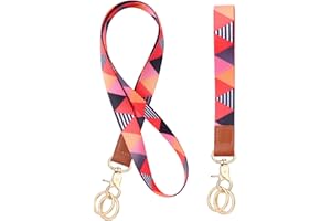 Vicloon Cordon tour de cou, 2Pcs Porte Badge Lanière avec Metal Ring, Strap Neck impression Double Face en Couleur avec Clip Détachable Idéal pour d'Identification, Clés, Téléphone Portable