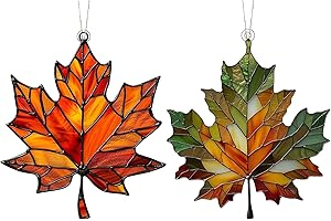 DUROECSAIN 2 Stück Hängedeko Herbst Ahornblätter Dekoanhänger Blätter Anhänger Acryl Deko Hänger für Fenster Wohnzimmer Garten Fensterdeko