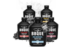 ‎BBQUE BBQUE – BBQ-Saucen Set "Furious 5" Squeeze-Flaschen 5x400 ml – Barbecuesaucen Bundle (Original, Grill & Buchenholz, Chili & Kren, Bacon, Honig & Senf) – Ideal zum Grillen, für Marinaden & als Dip