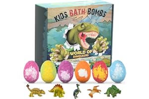 Bezavea 6 Pack Bath Bombs for Kids with Surprise Dinosaurs Toys Inside, Handmade Large Bath Bombs Gift Set, Natural Essential Oil SPA Bath Fizzies Set, Christmas Birthday Gifts for Boys Girls