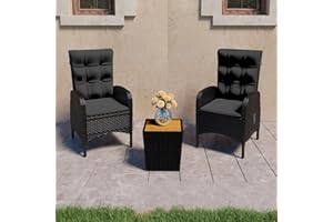 Festnight 3tlg Balkonmöbel Set Rattan Gartensessel mit Liegefunktion Bistroset 2 Personen Balkon Sitzgruppe Garten Balkonset Balkontisch mit 2 Stühlen Polyrattan Liegesessel Sitzgarnitur Gartenmöbel