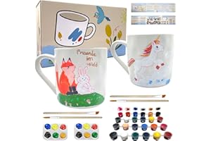 LEOSINYIN Keramik Bemalen Set, Tassen Bemalen Set, DIY Keramik Malset Kreatives Geschenk für Kinder & Erwachsene Enthält 2*Tassen, 2*Farbwanne, 4*Pinsel, 2 * 12 Farben und Anleitung