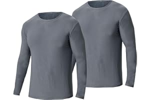 YUSHOW Lot de 2 sous Vetement Thermique Homme Maillot de Corps à Col Rond Manches Longues Hiver sous-Vêtements Haut Chauds Ultra Doux Base Layer