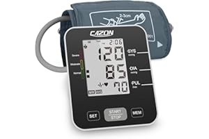 CAZON Blood Pressure Monitor CE Approved UK Machines for Home Use Upper Arm BP Monitor Heart Rate Detection Cuff 22-40cm 2x99 Reading LCD Display (Black)